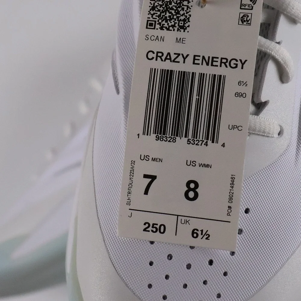Adidas Basketball Shoes Crazy Energy White Silver 7 Mens 8 Womens NWT 130 MSRP